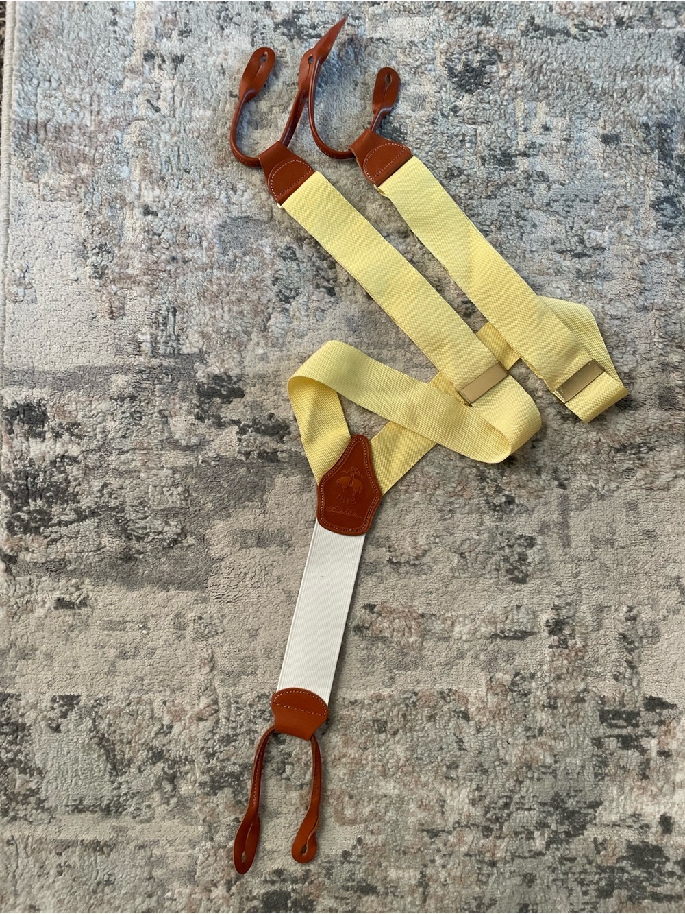 Brooks Brothers Pale Yellow Suspenders with Brown Leather Trim